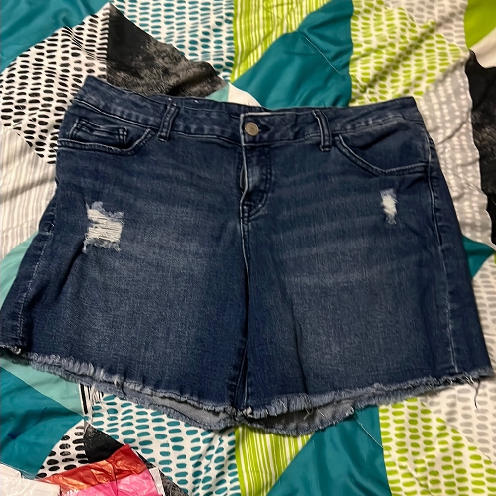 Altar'd State Dark Blue Distressed Jean Shorts